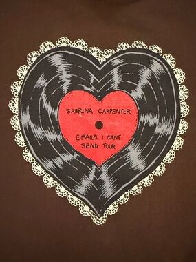 Sabrina Carpenter Emails I Can’t Send Tour Hoodie Brown Heart Concert Merch Med